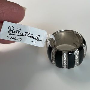 NWT! Belle Etoile Sterling Silver, Black Enamel & CZ Ring Size 7